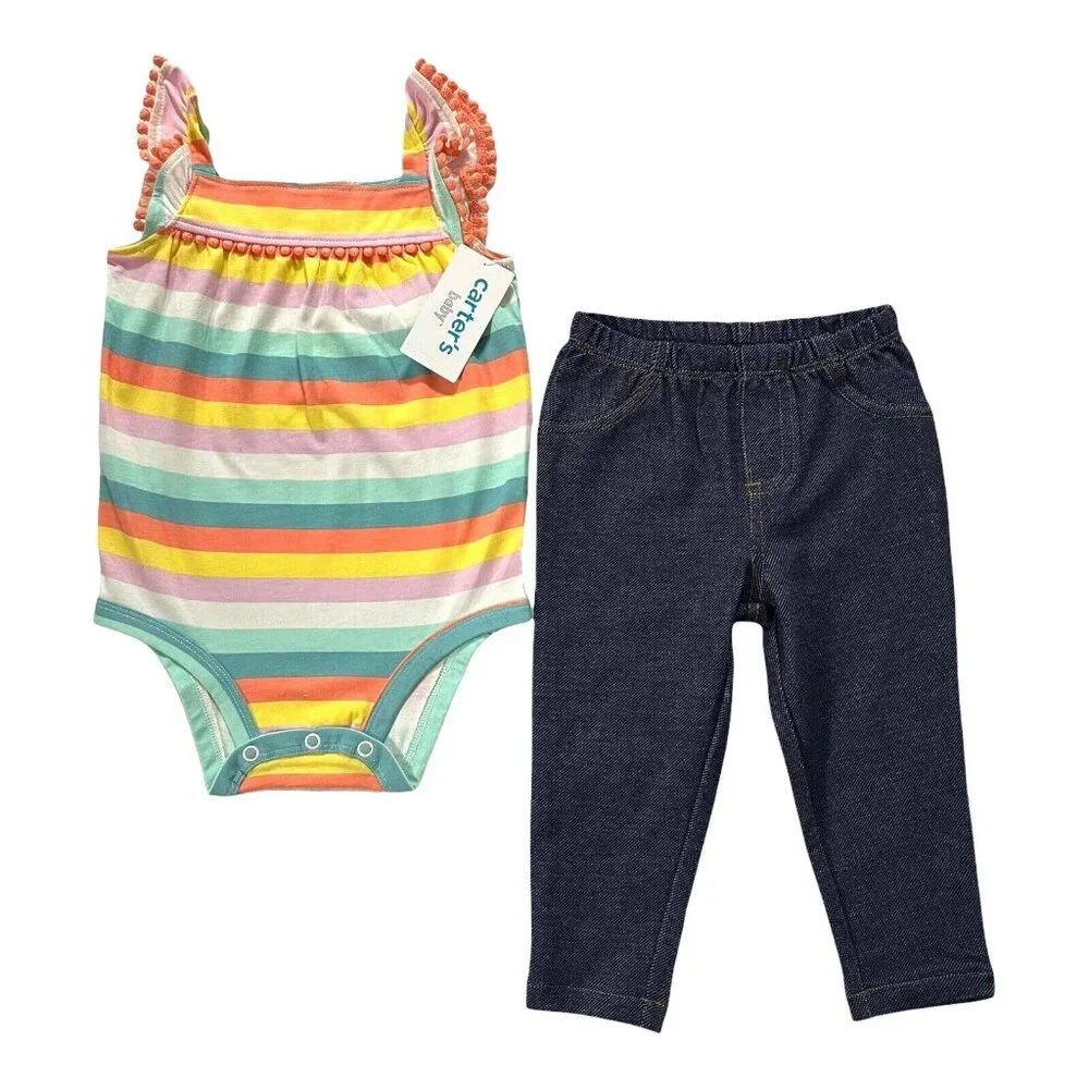 Carters Baby Girl's 2-Piece Pants & Bodysuit Outfit Set 12-24 Month Blue-Multi‎